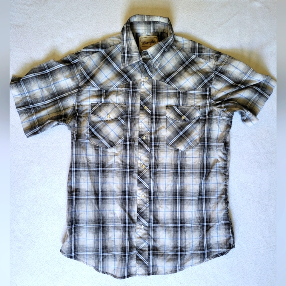 Wrangler Gray Plaid Casual Snap Button-Down Shirt Size L
